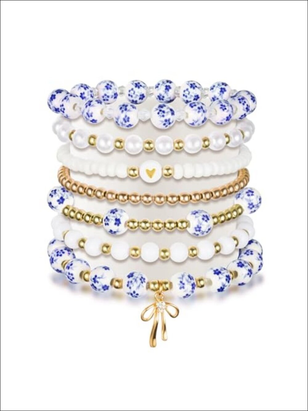 Ceramic Bead Bracelet Set 7pc Stretch Stackable Boho Gift for Women